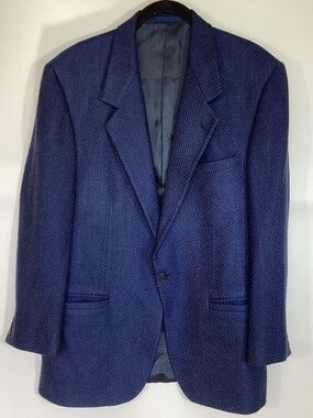 Vintage Versace V2 Blue Black Chevron Wool Single Button Blazer Sz 48R chest 42.